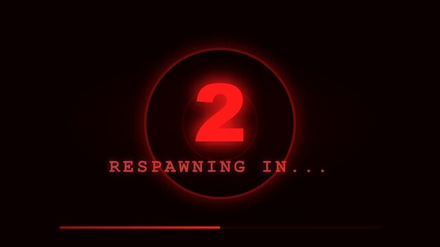 Gaming countdown animation with red neon numbers and respawning text on black background for esports and streaming