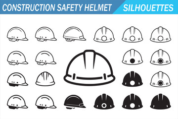 Fototapeta premium Construction worker helmet silhouettes for engineering labor and workplace safety graphics