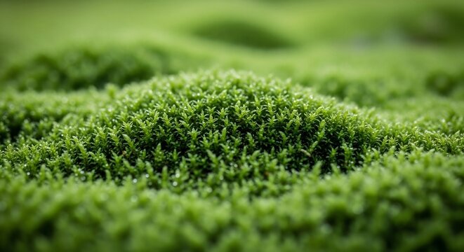 Close-up Macro View of Lush Green Moss Texture.