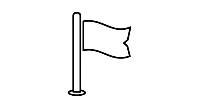 Simple outline drawing of a blank flag waving on a flagpole, isolated on a white background.