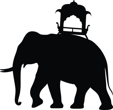 An ornate elephant silhouette adorned with a traditional seat for ceremonial parades and cultural events