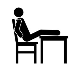 Fototapeta premium Stickman Sitting with Feet on Table – Relaxed or Rude Behavior Concept.