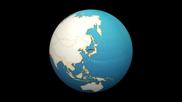 3D rotating globe highlighting Asia countries