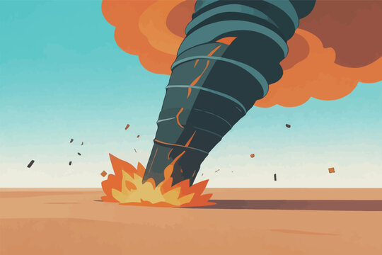 Tornado Destroying Landscape with Fire and Debris