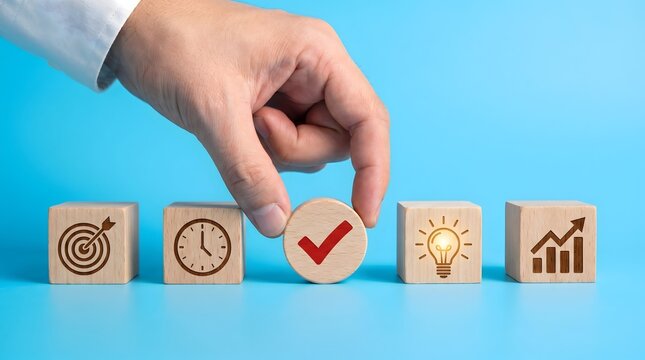 Time Management and Creative Success with Check Mark and Idea Icons