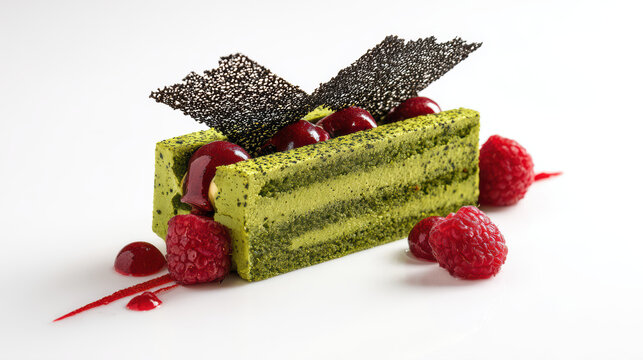 matcha green tea opera cake with black glaze