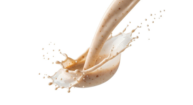 Dynamic Splash of Creamy Smoothie with Grains Isolated on White Background
