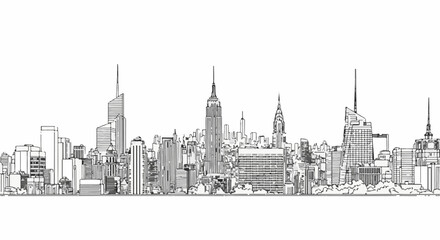 Fototapeta premium Stylized sketch of a dense city skyline with varied buildings