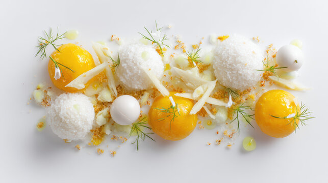 deconstructed mango pomelo sago dessert with coconut