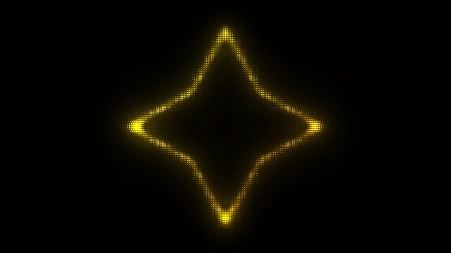 Golden Four-Pointed Star Frame With Scanner Effect Animation, Digital Dot Particles on Dark Background, Golden Scanning Dot Grid Geometric Shape, 4K Seamless Loop