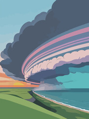 Naklejka premium Abstract Landscape with Storm Clouds and Rainbow