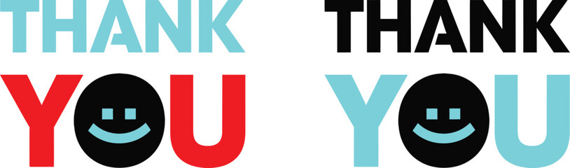 Colorful 'thank you' graphic with smiling faces and bold typography © Shahinur