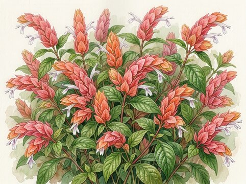 Vibrant Floral Arrangement with Pink and Orange Blooms on Green Foliage Background