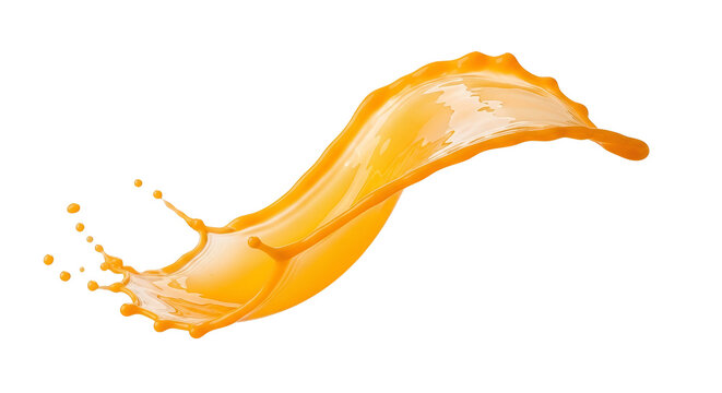 Dynamic Orange Juice Splash with Droplets Isolated on White Background