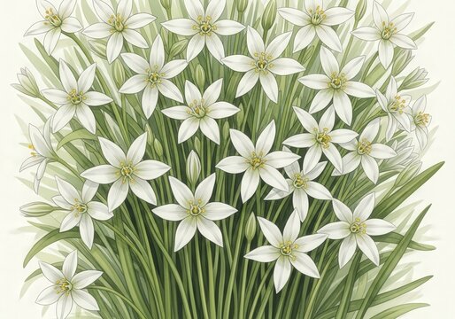 Delicate White Flowers Blooming on Fresh Green Stems in an Elegant Nature Composition