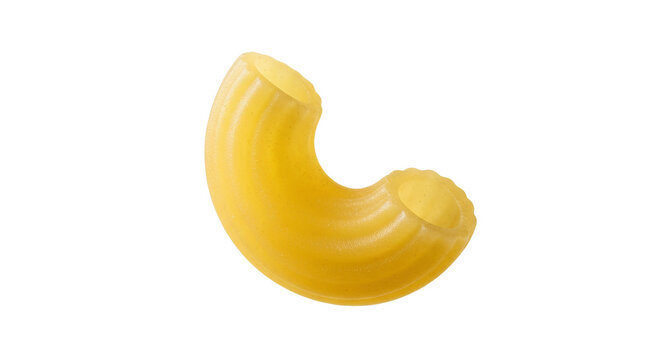 Single uncooked elbow macaroni pasta piece isolated on white background