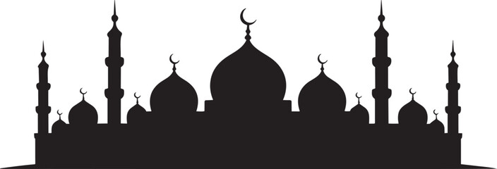 Simple Mosque Skyline Silhouette with Domes and Minarets with place of worship, white © zagrapic540