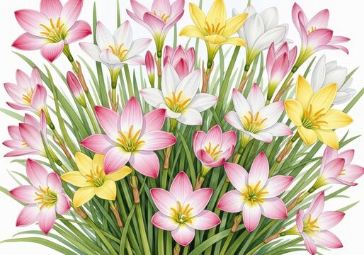 Beautiful Collection of Colorful Flowers with Green Leaves and Bright Blooming Blooms