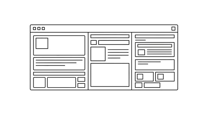 A detailed illustration of a graphic user interface with various elements and lines on a computer screen displaying a webpage layout.