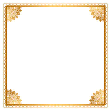 Rectangle golden certificate border pattern line photo frame islamic wedding invitation background with mandala squire frame