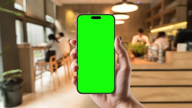 Static Smartphone on different backgrounds. POV hands holding phone with transparent blank screen mockup against dynamic changing backdrops. Mobile screen in different places catching life moments