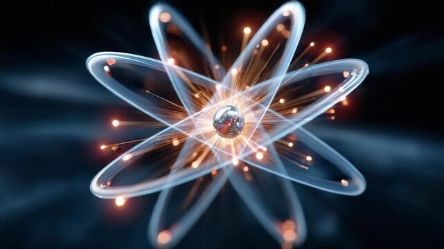 Atomic Core in Focus: A vivid visualization of an atom, with electrons orbiting a central nucleus, showcasing the intricate structure of matter in a scientific context.