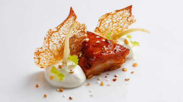 glazed pork jowl with kimchi puree dish