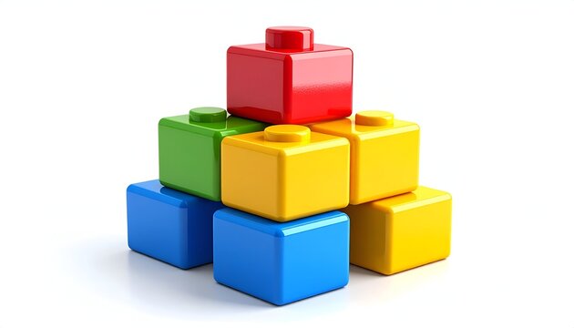 Colorful Lego Blocks Stacked in a Pyramid Shape on White Background.