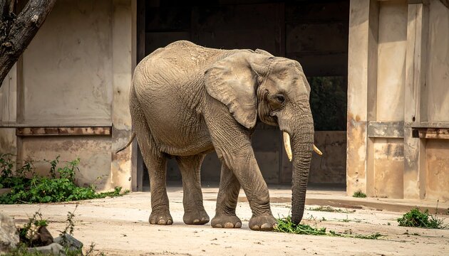 Large elephant standing on concrete ground.