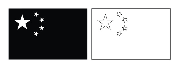 Chinese flag vector icons, black and white national flag of China, minimalist silhouette and outline star symbols, 2 graphic elements for design © Ahmad