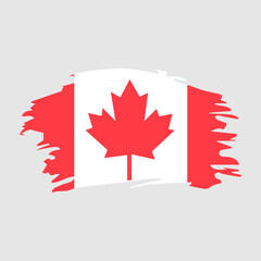 Fototapeta premium Stylized Canadian Flag Brush Stroke Graphic With Red Maple Leaf Icon for Canada Pride
