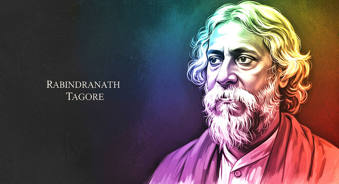 Rabindranath Tagore Jayanti Creative Illustration Blending Traditional Indian Art with Modern Digital Aesthetics
