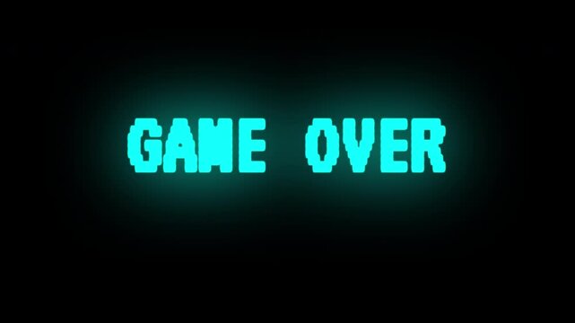 Game over overlay 4k video quality.glow blue color.with a broken animation at the end.