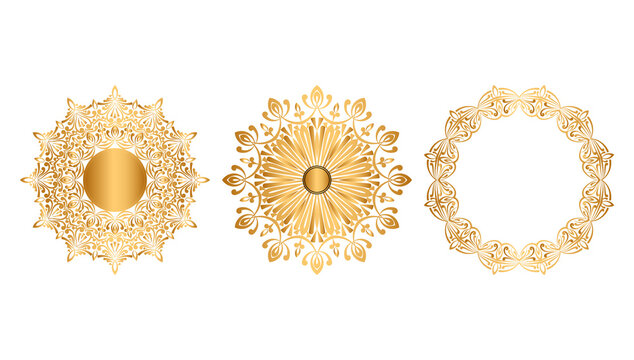 Set of luxury ethnic golden mandala for indian wedding invitation card template design islamic arabic mandala 