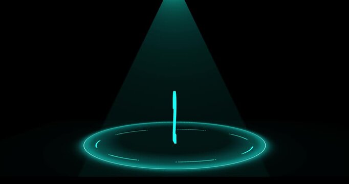countdown counting from 5 to 0 seconds on glowing neon 3d circle shape in black background animation. Ten seconds countdown on light rays neon line effects
