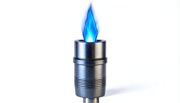 Close-up of a blue flame emerging from a metal torch.