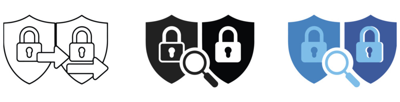 Encrypt decrypt icon set, multi style icon collection, data encryption and decryption symbols, cybersecurity and privacy icons, clean vector design elements for mobile apps, web platforms, and secure 