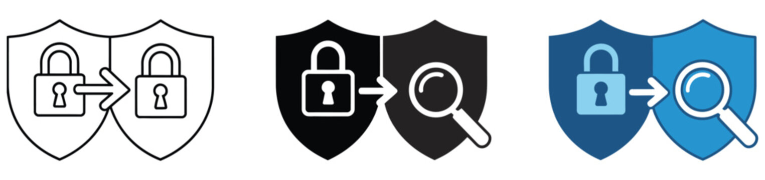 Encrypt decrypt icon set, multiple style collection, data security and encryption symbols, cybersecurity icons, privacy protection concept, modern flat, line, and glyph vector illustration for apps, n