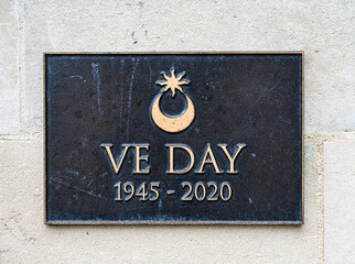 VE day plaque in Portsmouth to commemorate victory in Europe at the end of WW2.