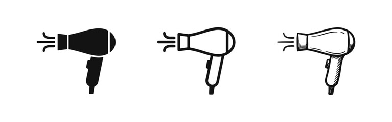 Naklejka premium Hairdryer and Beauty Care Icon Set - Hair Styling Appliance Symbols