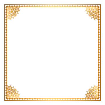 Rectangle golden certificate border pattern line photo frame islamic wedding invitation with mandala squire frame