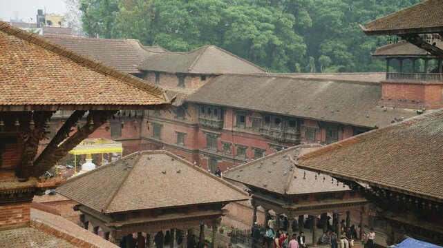 High-Angle View of Patan Durbar Square Ancient Architecture and Historical Temples in Kathmandu Valley, Lalitpur, Nepal - UNESCO World Heritage Site
