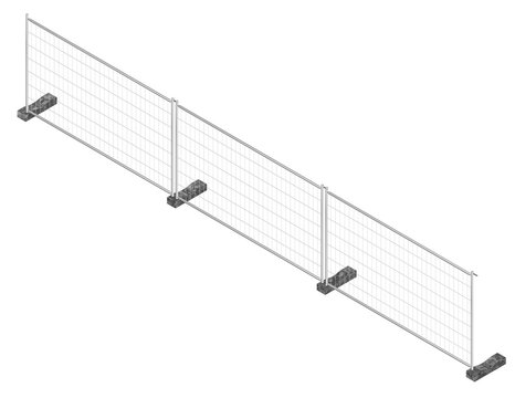 right isometric view of a 3d rendered temporary metal fence. features steel wire mesh, strong frame, and heavy concrete feet. ideal for construction site security and industrial visualization.