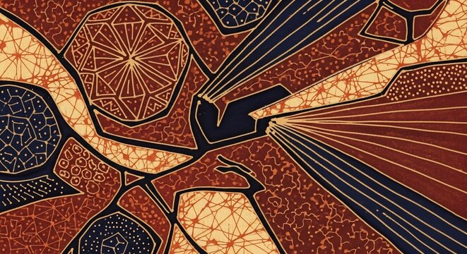 Intricate Geometric Batik Fabric Pattern with Earthy Tones.