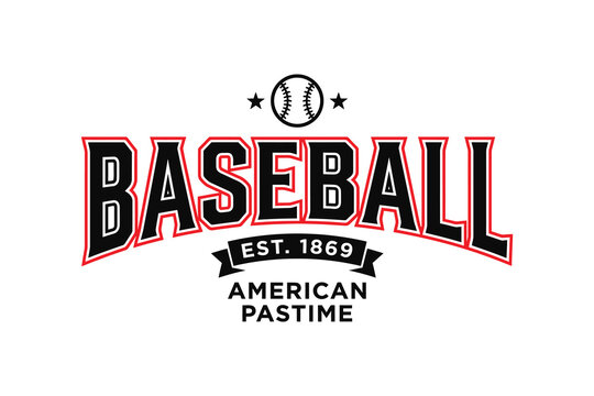 Baseball american pastime logo with red outline on white background