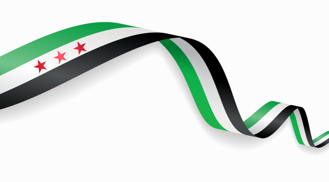 Syrian flag waving ribbon, symbolizing national pride, ideal for patriotic badges, certificates, or cultural design themes and national holidays. Vector illustration.