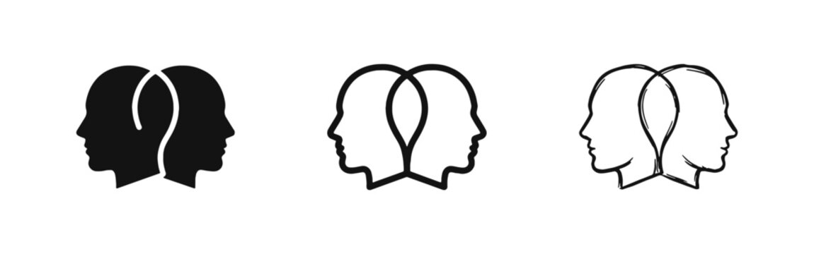 Empathy and Human Communication Icon Set with Overlapping Head Silhouettes