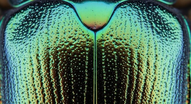 Macro Photograph of a Jewel Beetles Iridescent Elytra.