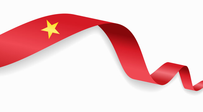 Vietnamese flag waving ribbon design for national holidays. Vector illustration.