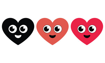 Fototapeta premium Three expressive hearts with animated faces showing varying emotions